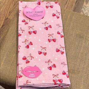 Betsey Johnson Pink Cherry Print Kitchen Towels